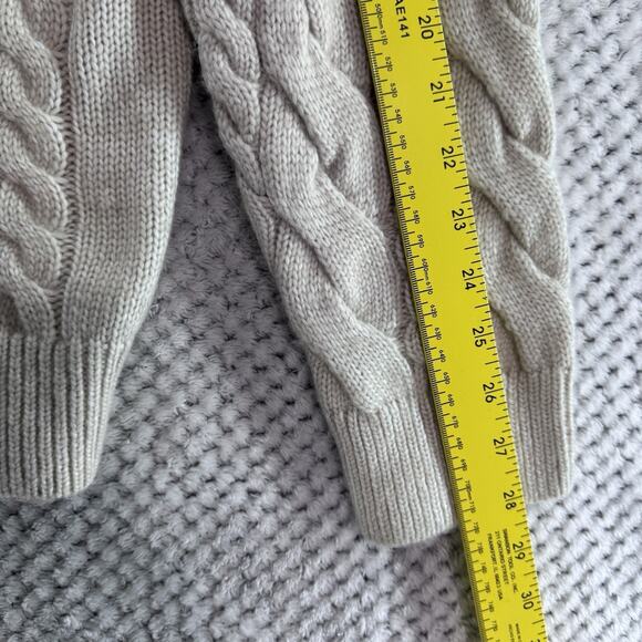 Express Sweater Womens Large Oatmeal Chunky Cable Knit Tunic Length Turtle Neck - Picture 10 of 11